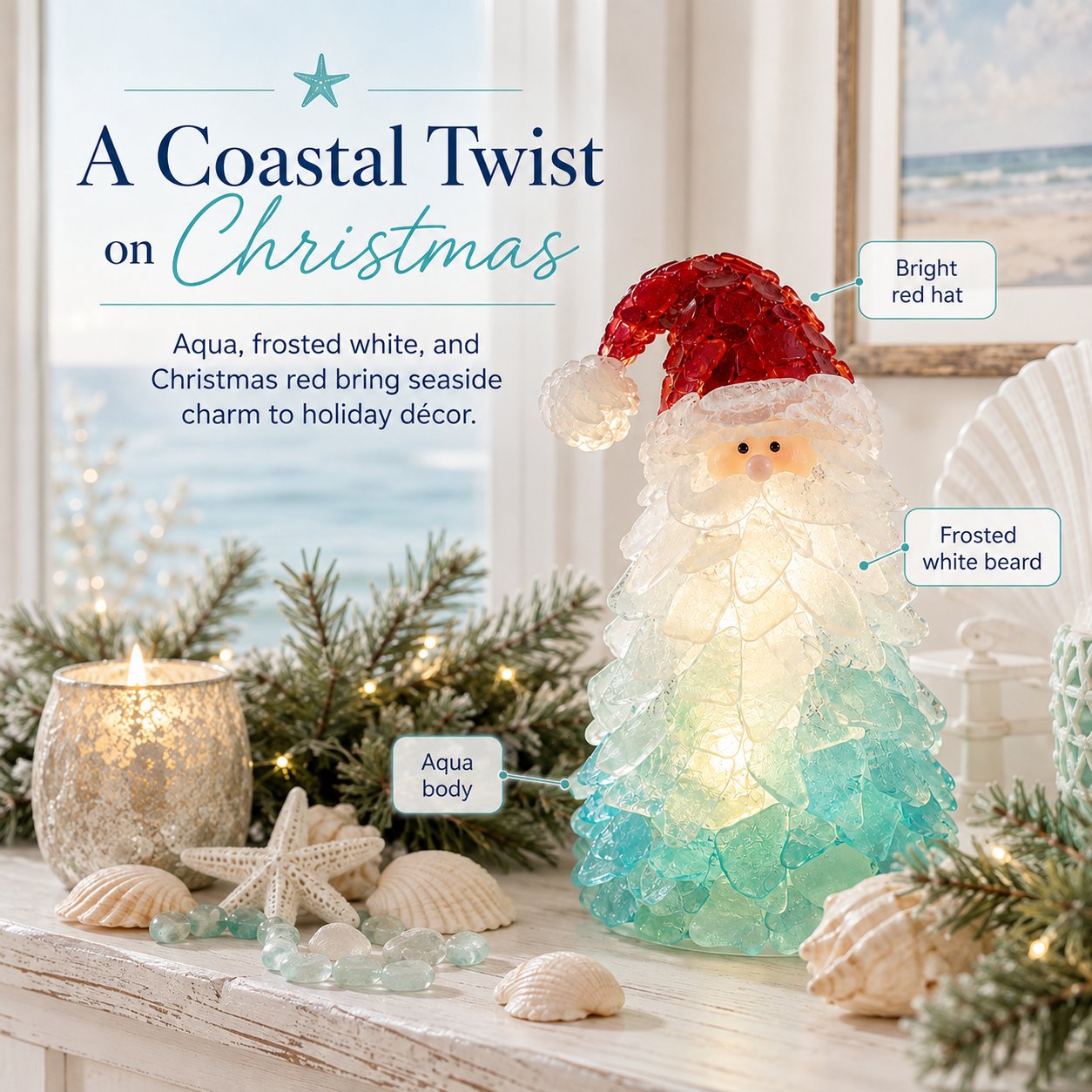 🔥Last Day 49% OFF – 🎅 Beginner-Friendly DIY Lighted Sea Glass Santa Christmas Decor Kit