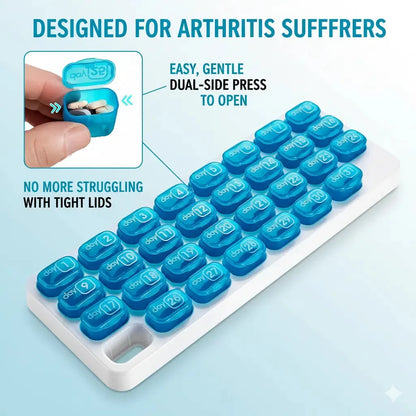 🔥✨31-Day Monthly Pill Box: Easy-Open Lids, Removable Pods, Date Reminder, Travel Case