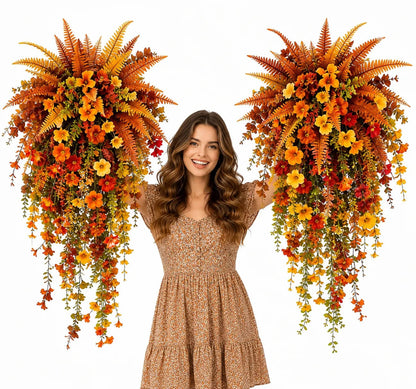 🍂ARTIFICIAL FALL HARVEST HANGING BASKET - AUTUMN PORCH & DOOR DECORATION