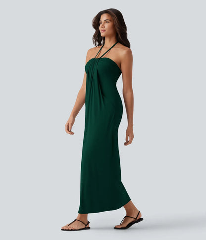 Trovehand Hourglass Bodycon Halter Tie Maxi Dress with Pockets