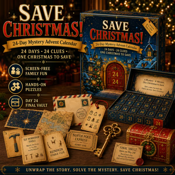 🎄24-Day Mystery Adventure Advent Calendar | Interactive Christmas Puzzle Game with 6 Story Themes, Hidden Clues & Hands-On Challenges 🧩-Festivesl