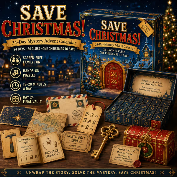 🎄24-Day Mystery Adventure Advent Calendar | Interactive Christmas Puzzle Game with 6 Story Themes, Hidden Clues & Hands-On Challenges 🧩-Festivesl