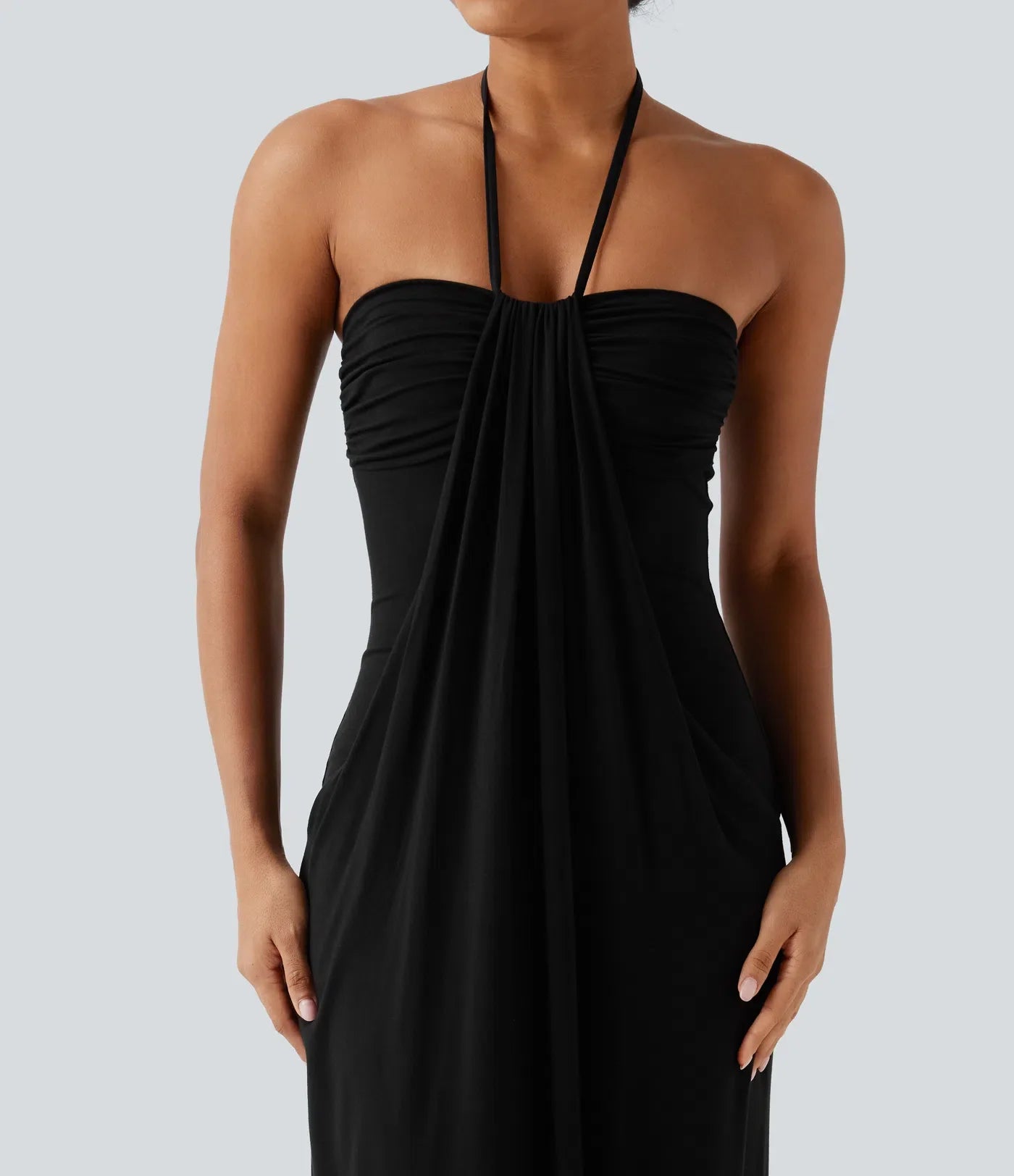 Trovehand Hourglass Bodycon Halter Tie Maxi Dress with Pockets