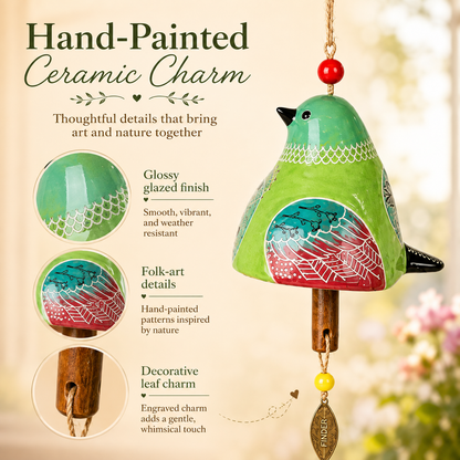 Hand-Painted Resin Bird Wind Chime, Colorful Folk Art Garden Hanging Decor