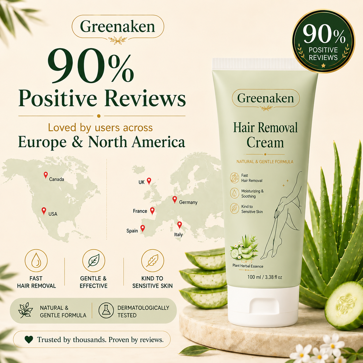 Trovehand™ Natural Gentle Hair Removal Cream | For Women & Men, Sensitive Skin