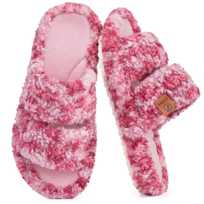 Women's Fuzzy Open-Toe Slippers – Stylish Classic Slides with Soft Memory Foam, Non-Slip Rubber Sole, Perfect Cozy Footwear ,Girl Fur Flipflop Walking Shoes Fluffy Modern Sleeper Slip On Clog