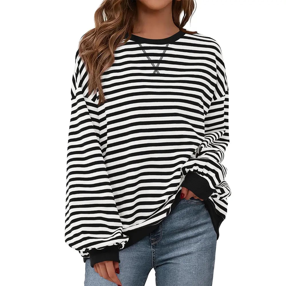💗Women's Striped Hoodie Sweatshirt with Long Lantern Sleeves