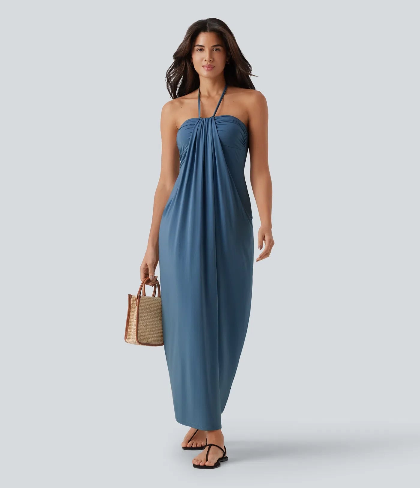 Trovehand Hourglass Bodycon Halter Tie Maxi Dress with Pockets