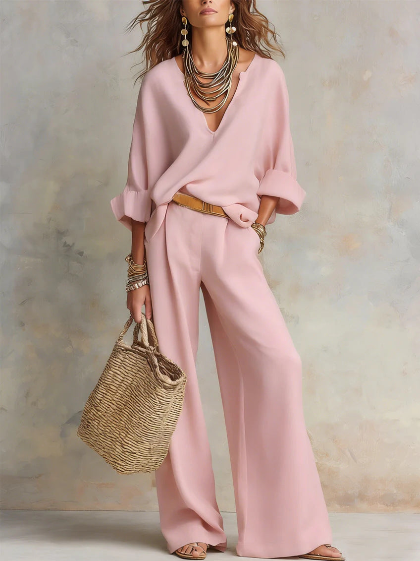 📦📦LAST DAY SAVE 49% ⏰Women's Casual Linen Vacation Set – Three-Quarter Sleeve Top & Full-Length Pants