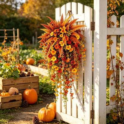 🍂ARTIFICIAL FALL HARVEST HANGING BASKET - AUTUMN PORCH & DOOR DECORATION