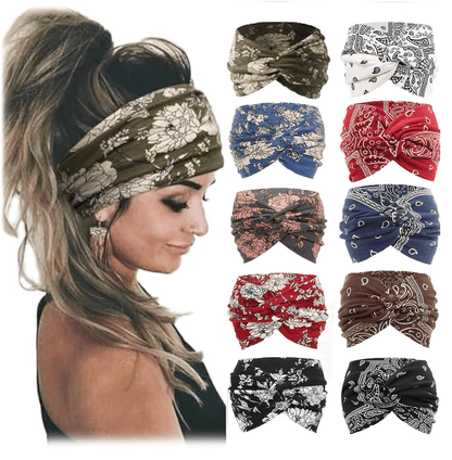 10 Pack Wide Knotted Turban Headbands for Women