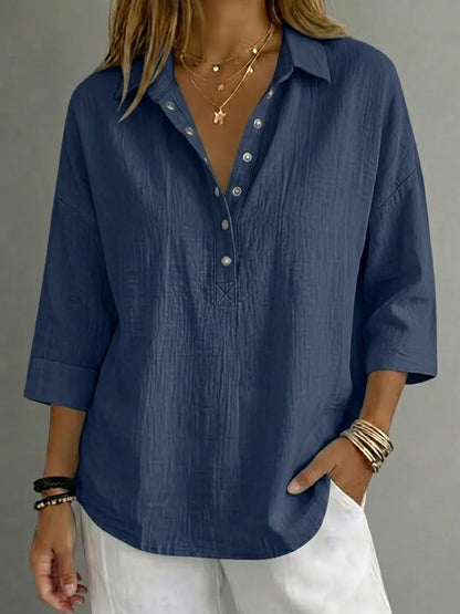 Clearance Special Offer🔥 Women's Casual Linen Blend Henley 3/4 Sleeve Shirt