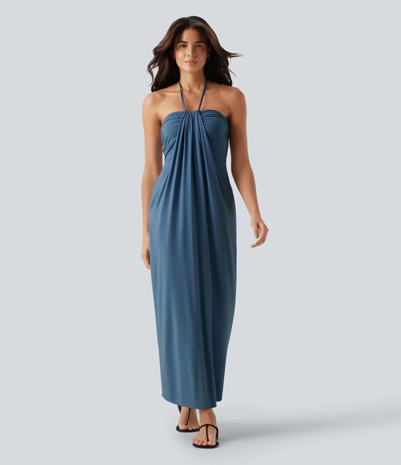 Trovehand Hourglass Bodycon Halter Tie Maxi Dress with Pockets