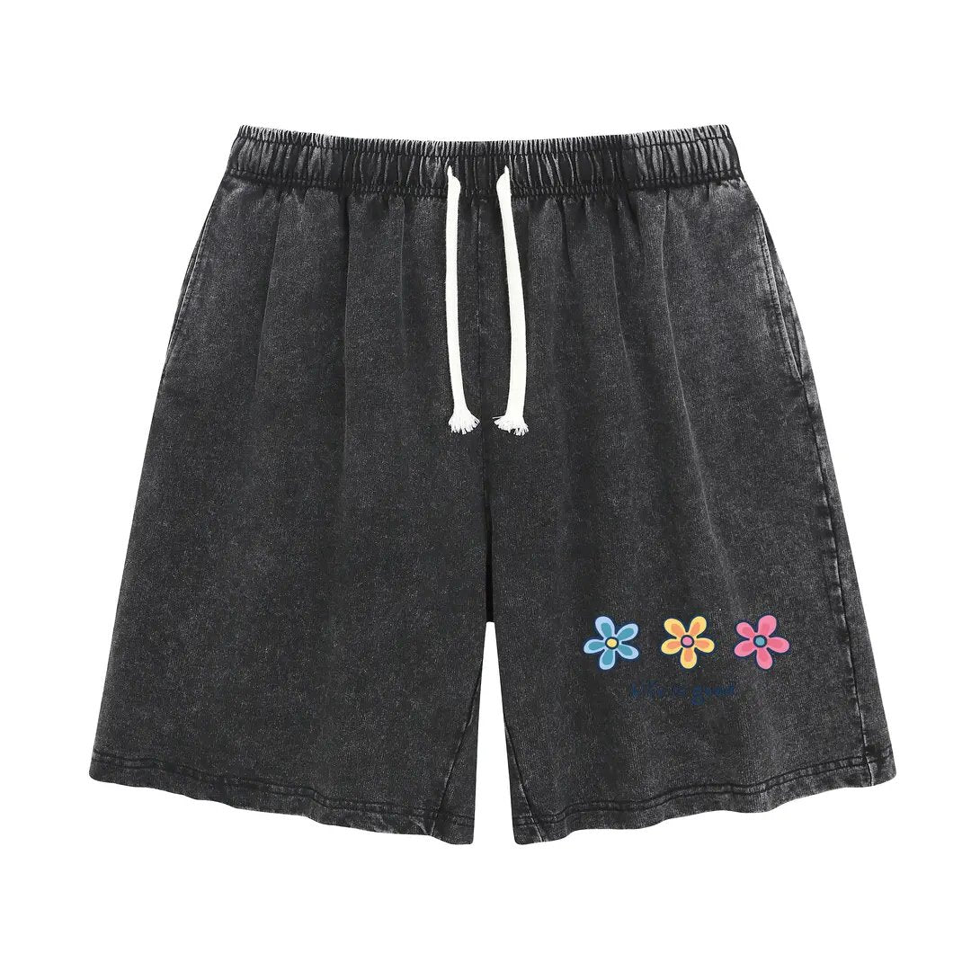 Women's Soft Cotton Blend Washed Floral Shorts, Casual Summer Travel Streetwear Bottoms