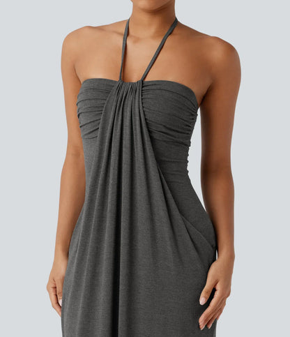 Trovehand Hourglass Bodycon Halter Tie Maxi Dress with Pockets