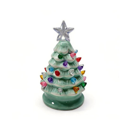 Mini 4.5-inch retro LED ceramic Christmas tree (lighted)—suitable for holiday decor or as a gift