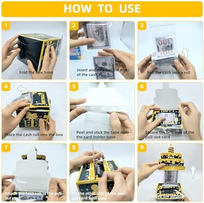 Birthday Money Box for Cash Gift with DIY Stickers，A Surprising Money Gift Box with Pull-Out Happy Birthday Card & 50 Cash Bags, Ideal Gift for Men, Women All Ages