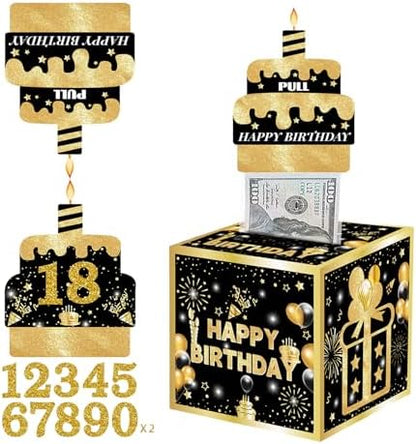 Birthday Money Box for Cash Gift with DIY Stickers，A Surprising Money Gift Box with Pull-Out Happy Birthday Card & 50 Cash Bags, Ideal Gift for Men, Women All Ages