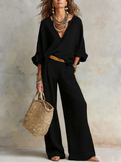 📦📦LAST DAY SAVE 49% ⏰Women's Casual Linen Vacation Set – Three-Quarter Sleeve Top & Full-Length Pants