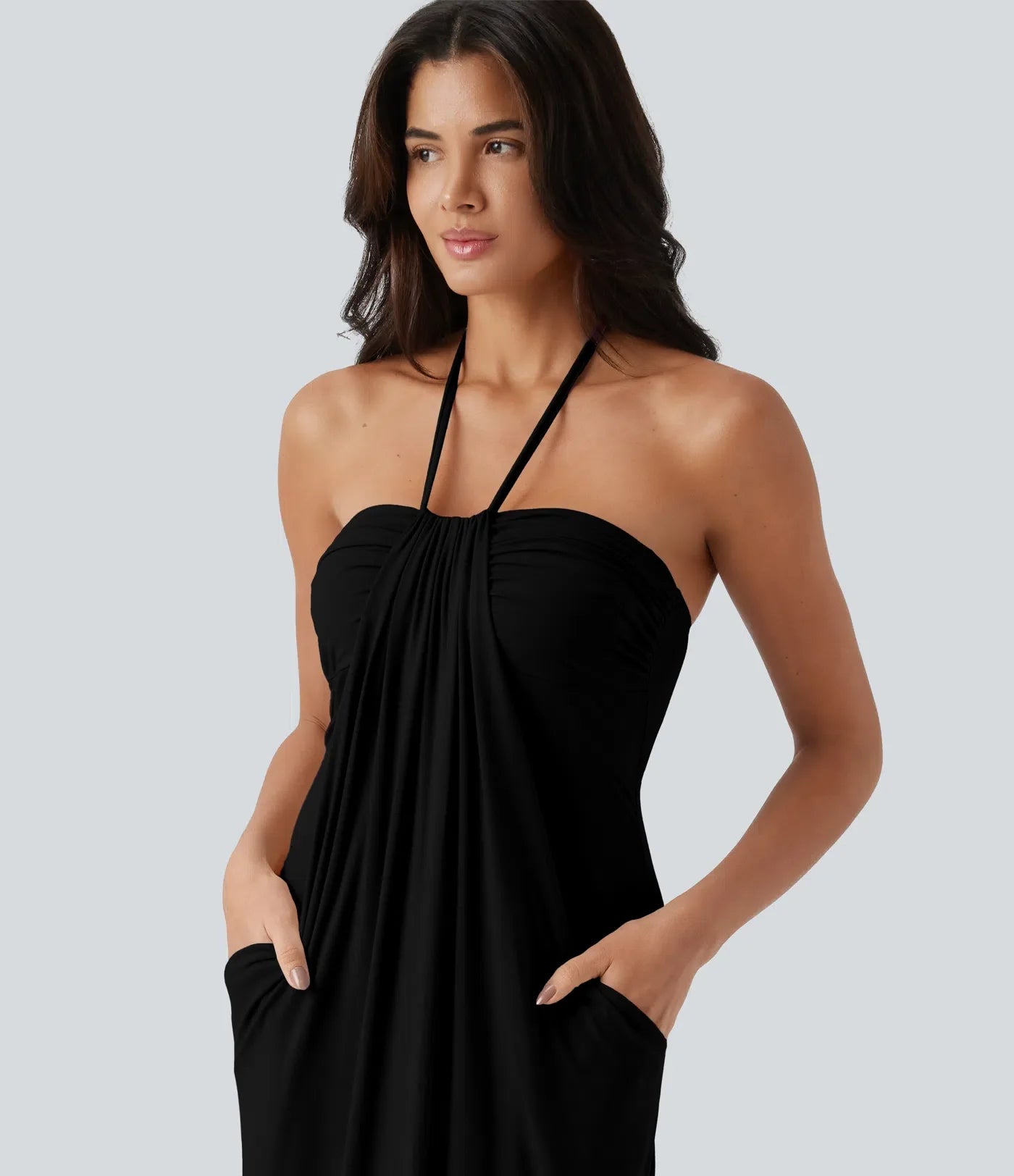 Trovehand Hourglass Bodycon Halter Tie Maxi Dress with Pockets