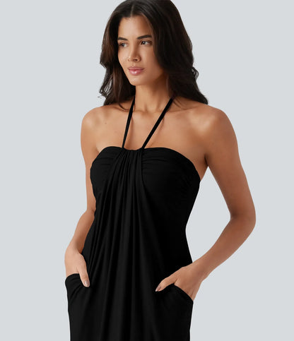 Trovehand Hourglass Bodycon Halter Tie Maxi Dress with Pockets