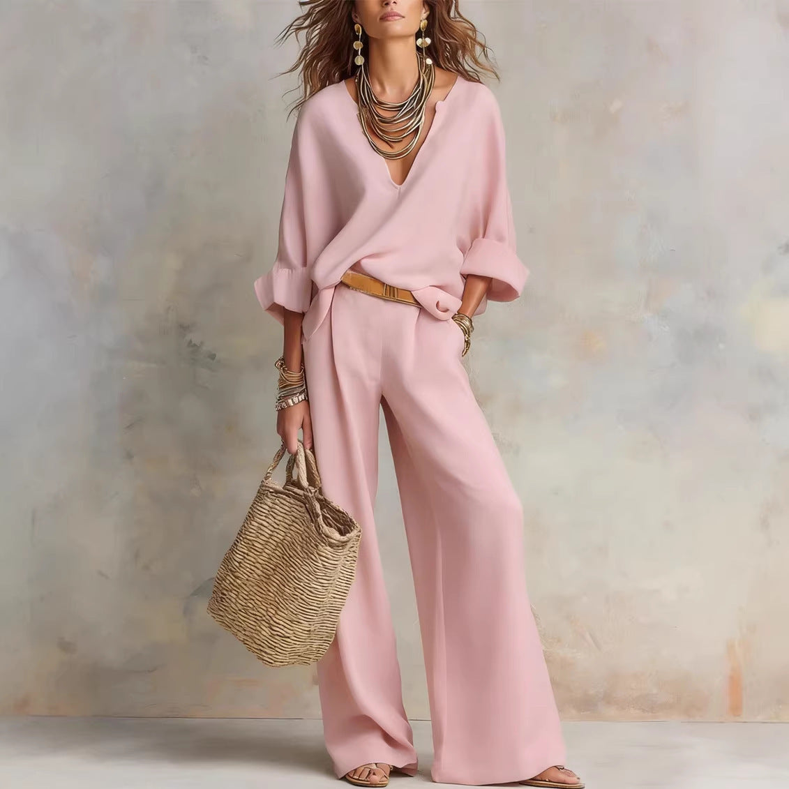 📦📦LAST DAY SAVE 49% ⏰Women's Casual Linen Vacation Set – Three-Quarter Sleeve Top & Full-Length Pants