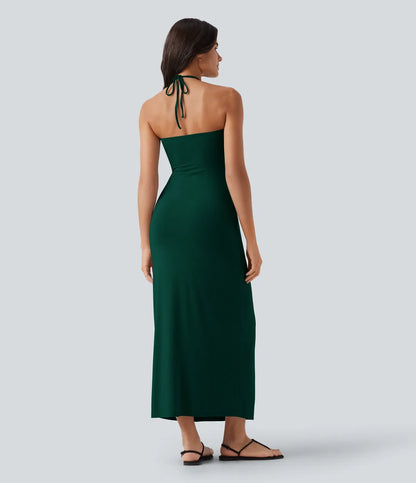 Trovehand Hourglass Bodycon Halter Tie Maxi Dress with Pockets