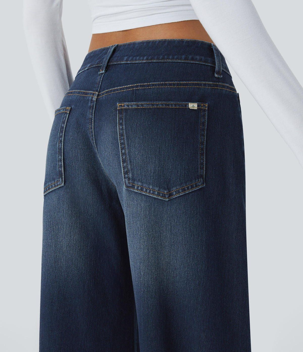 XS(Extra Tall) Paint Blue Denim Halara Flex™ Asymmetric Low Rise Zipper Pockets Baggy Wide Leg Washed Casual Jeans
