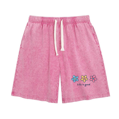 Women's Soft Cotton Blend Washed Floral Shorts, Casual Summer Travel Streetwear Bottoms