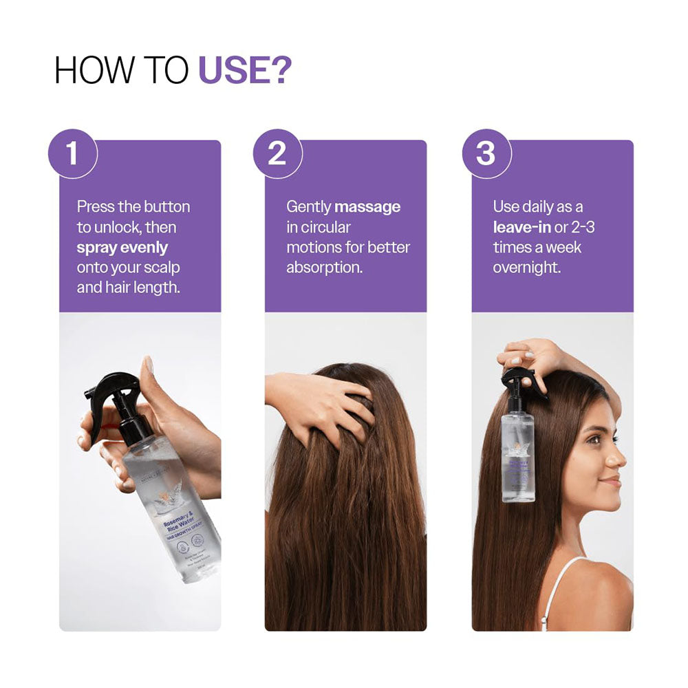 Application guide for rosemary and rice water hair growth spray