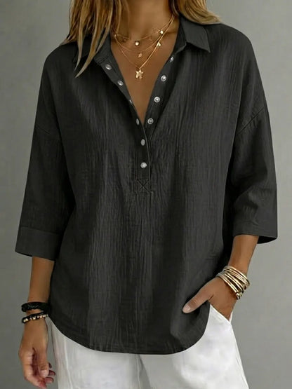 Clearance Special Offer🔥 Women's Casual Linen Blend Henley 3/4 Sleeve Shirt