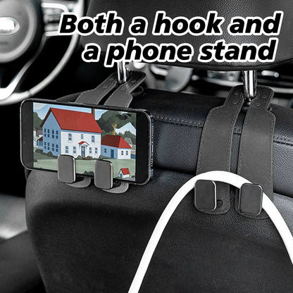 4PCS Faux Leather Car Headrest Hooks: Double-Hook Organizer for Bags & Essentials