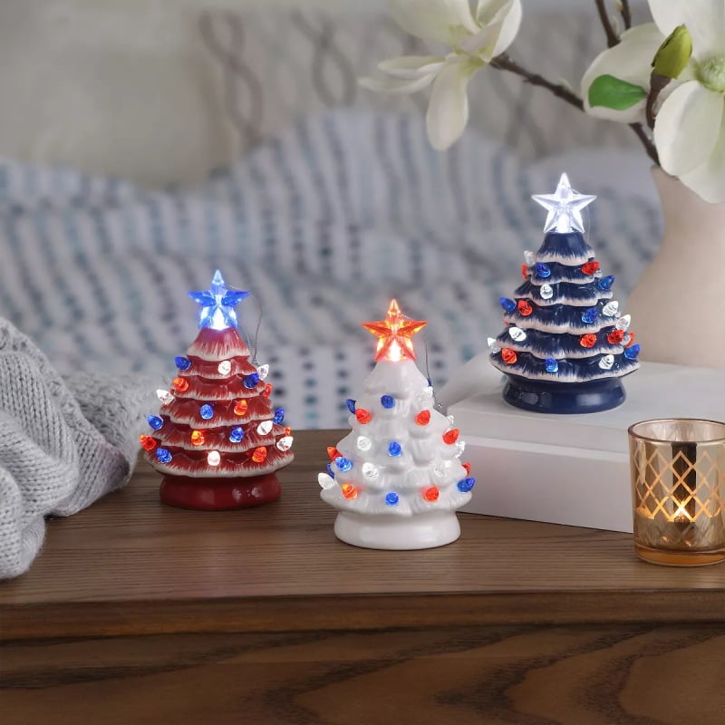 Mini 4.5-inch retro LED ceramic Christmas tree (lighted)—suitable for holiday decor or as a gift