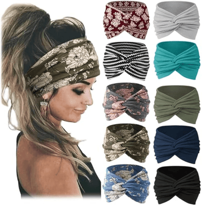 10 Pack Wide Knotted Turban Headbands for Women
