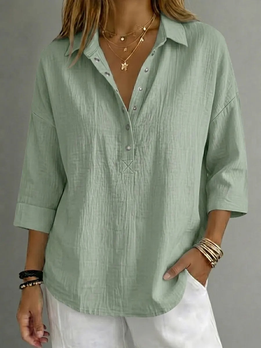 Clearance Special Offer🔥 Women's Casual Linen Blend Henley 3/4 Sleeve Shirt