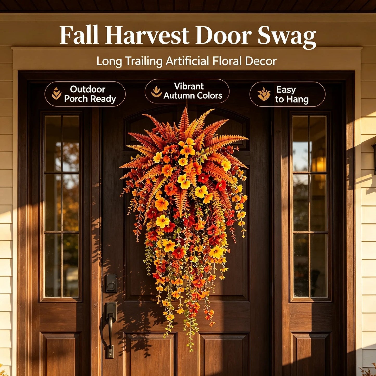 🍂ARTIFICIAL FALL HARVEST HANGING BASKET - AUTUMN PORCH & DOOR DECORATION
