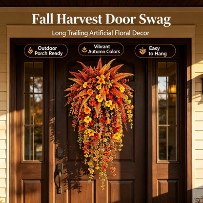 🍂ARTIFICIAL FALL HARVEST HANGING BASKET - AUTUMN PORCH & DOOR DECORATION