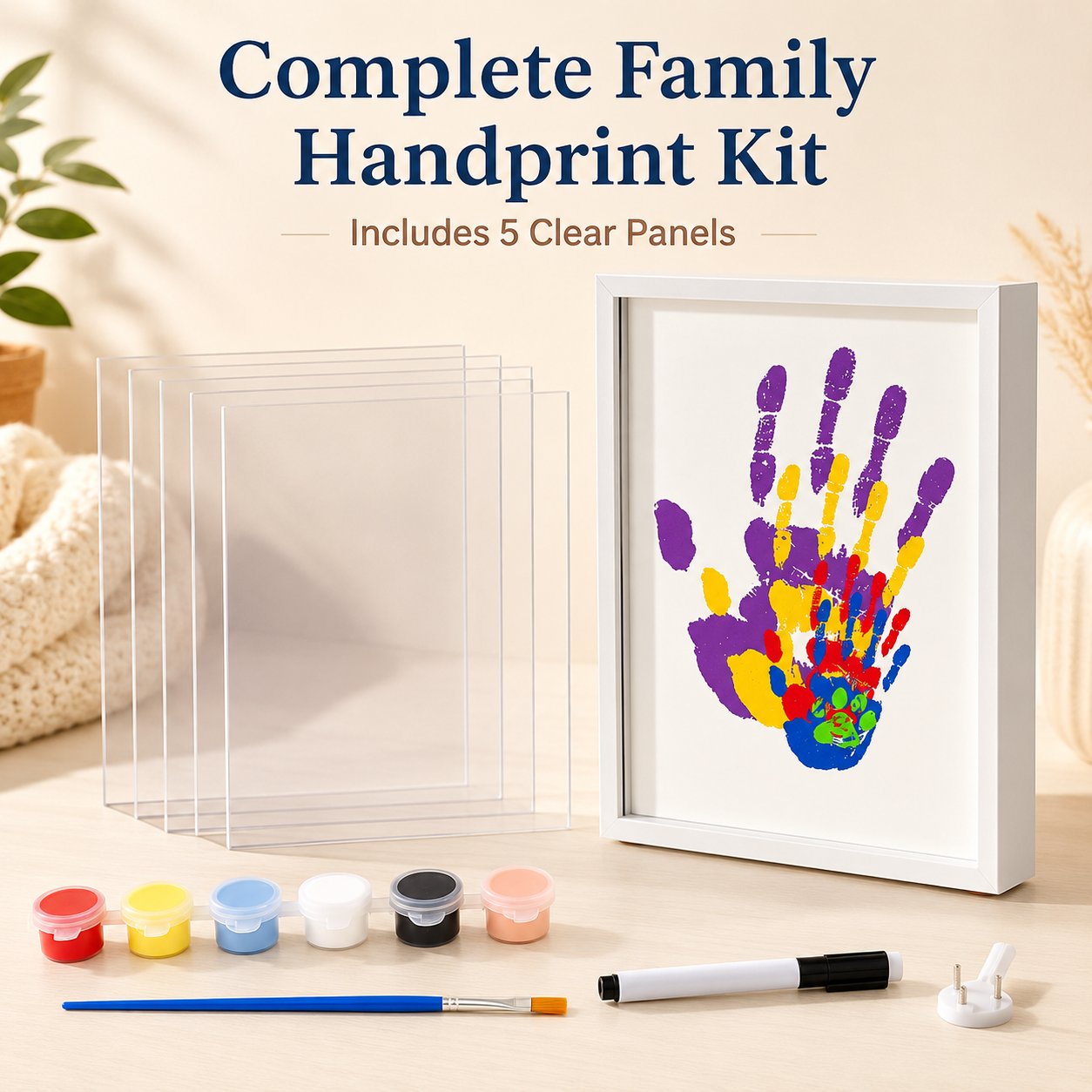 🎁Last Day 50% OFF🔥Wooden Transparent Handprint Frame Set, DIY Family Memorial Gift Kit
