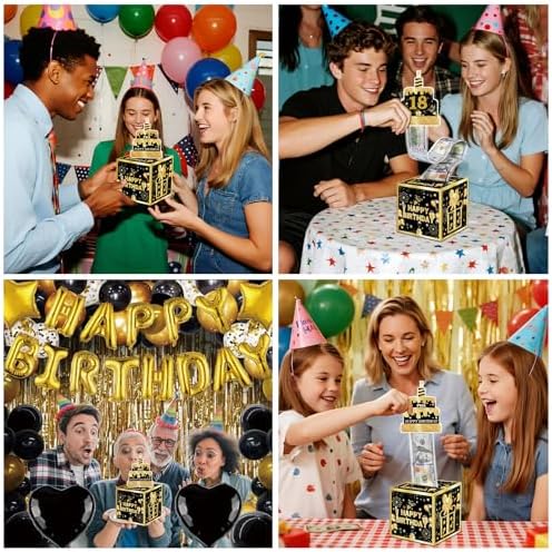 Birthday Money Box for Cash Gift with DIY Stickers，A Surprising Money Gift Box with Pull-Out Happy Birthday Card & 50 Cash Bags, Ideal Gift for Men, Women All Ages