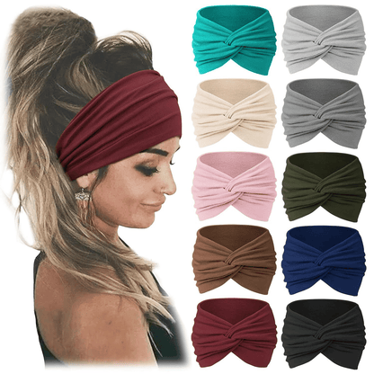 10 Pack Wide Knotted Turban Headbands for Women