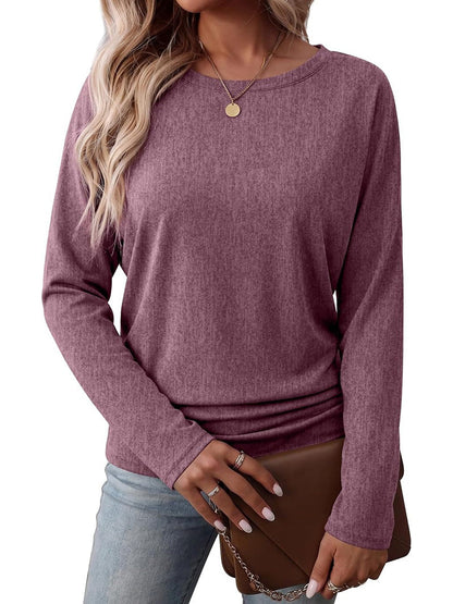 Womens Long Sleeve Shirts Ruched Hem Fall Tops Lightweight Sweaters