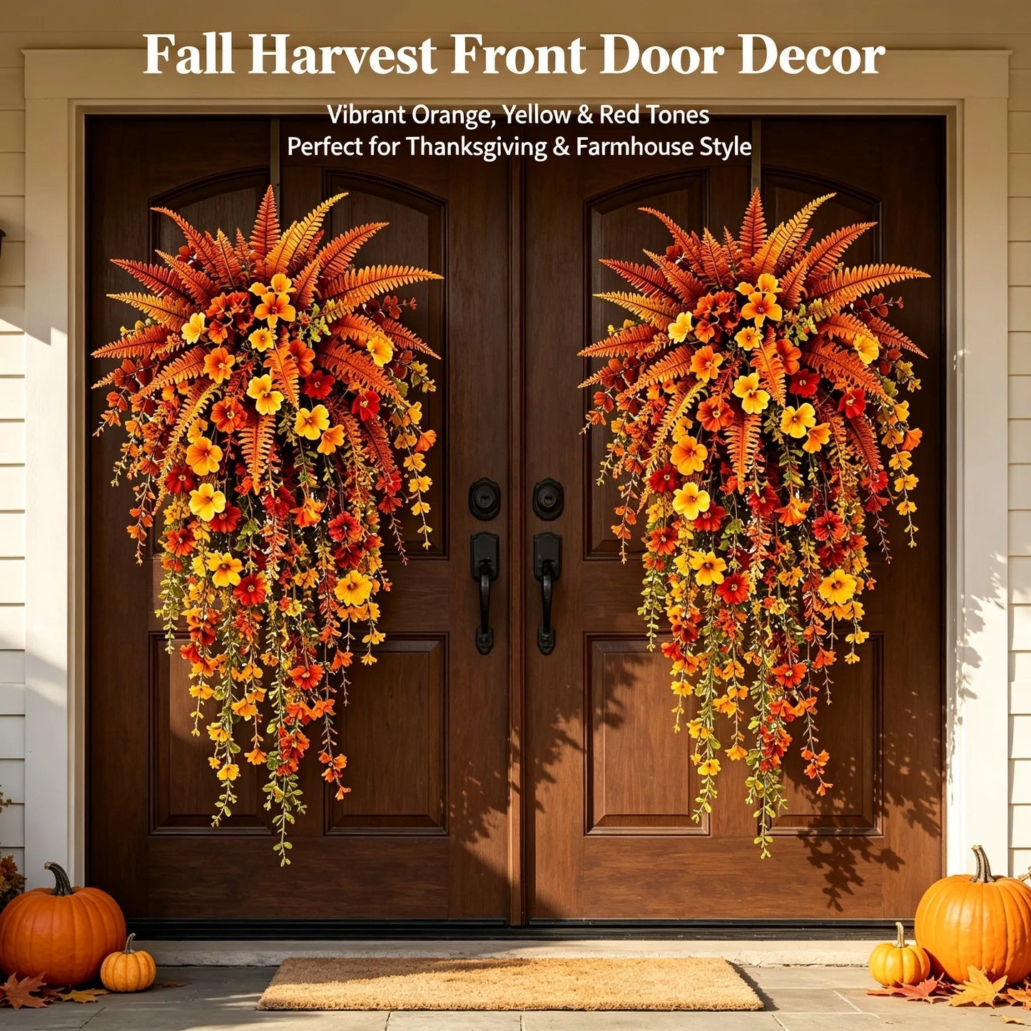 🍂ARTIFICIAL FALL HARVEST HANGING BASKET - AUTUMN PORCH & DOOR DECORATION