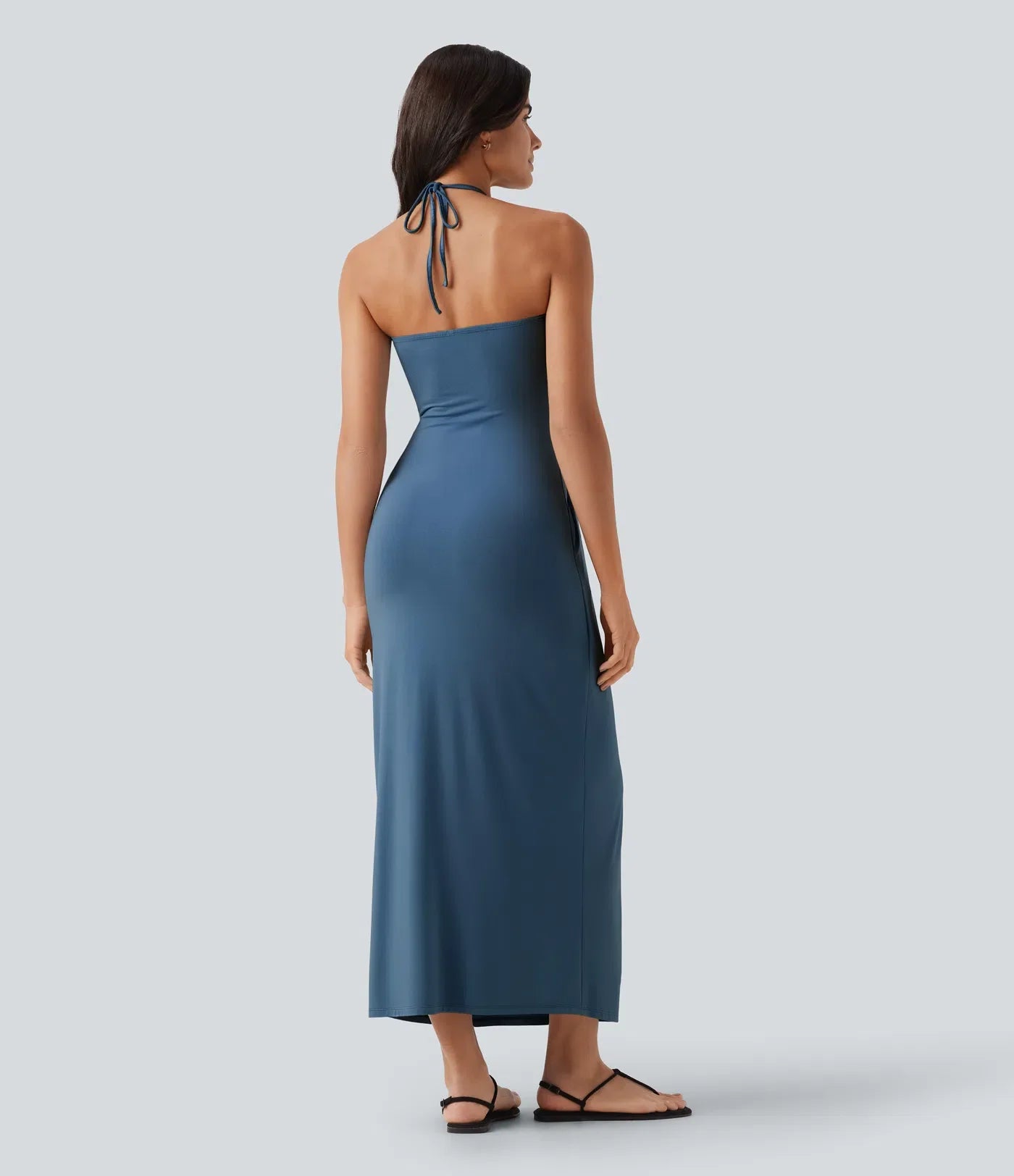 Trovehand Hourglass Bodycon Halter Tie Maxi Dress with Pockets