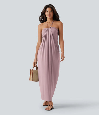Trovehand Hourglass Bodycon Halter Tie Maxi Dress with Pockets