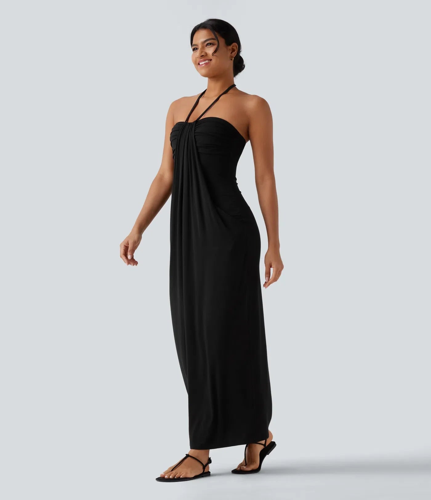 Trovehand Hourglass Bodycon Halter Tie Maxi Dress with Pockets