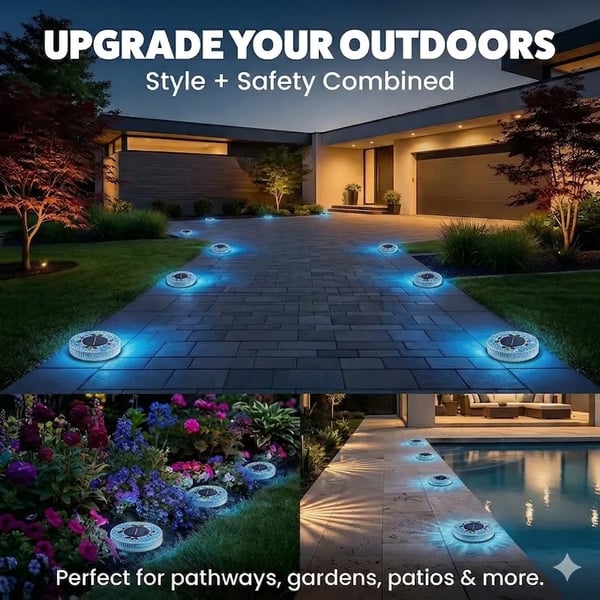 Solar Disk Lights – Handcrafted Mosaic Outdoor LED Waterproof In-Ground & Tabletop Wireless Lighting