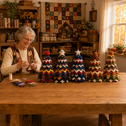 🎄🧵Americana Christmas Tree Quilt Kit – Easy Layered Fabric Holiday Décor for Quilting Lovers