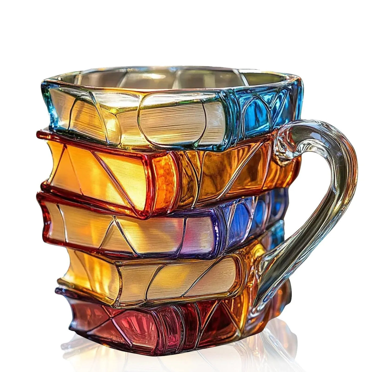 📚 Hand-Painted 3D Book Stack Glass Mug – Cozy Reader Gift☕