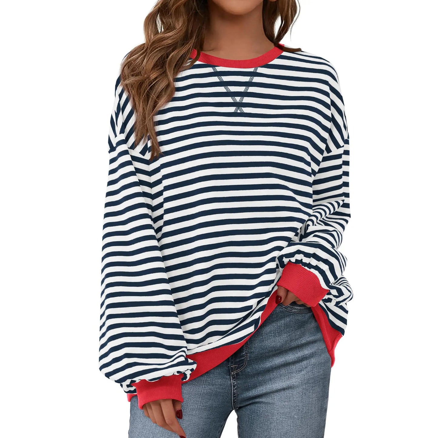 💗Women's Striped Hoodie Sweatshirt with Long Lantern Sleeves