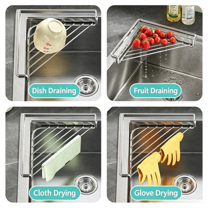2PCS Stainless Steel Corner Sink Shelf with Triangular Open Wire Rack Design, Drainage and Raised Side✨